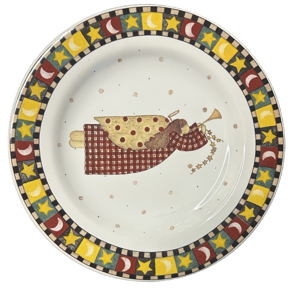 VTG Debbie Mumm whimsical country primitive Xmas angels 4 piece plates set NEW - Picture 5 of 10